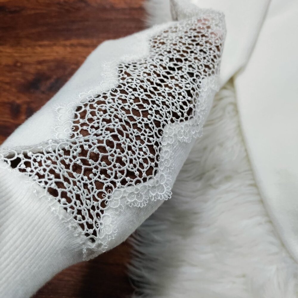 Sachin & Babi White High-Neck Sweater Lace Trim Sleeves Women's Size Small NWOT - Picture 5 of 14